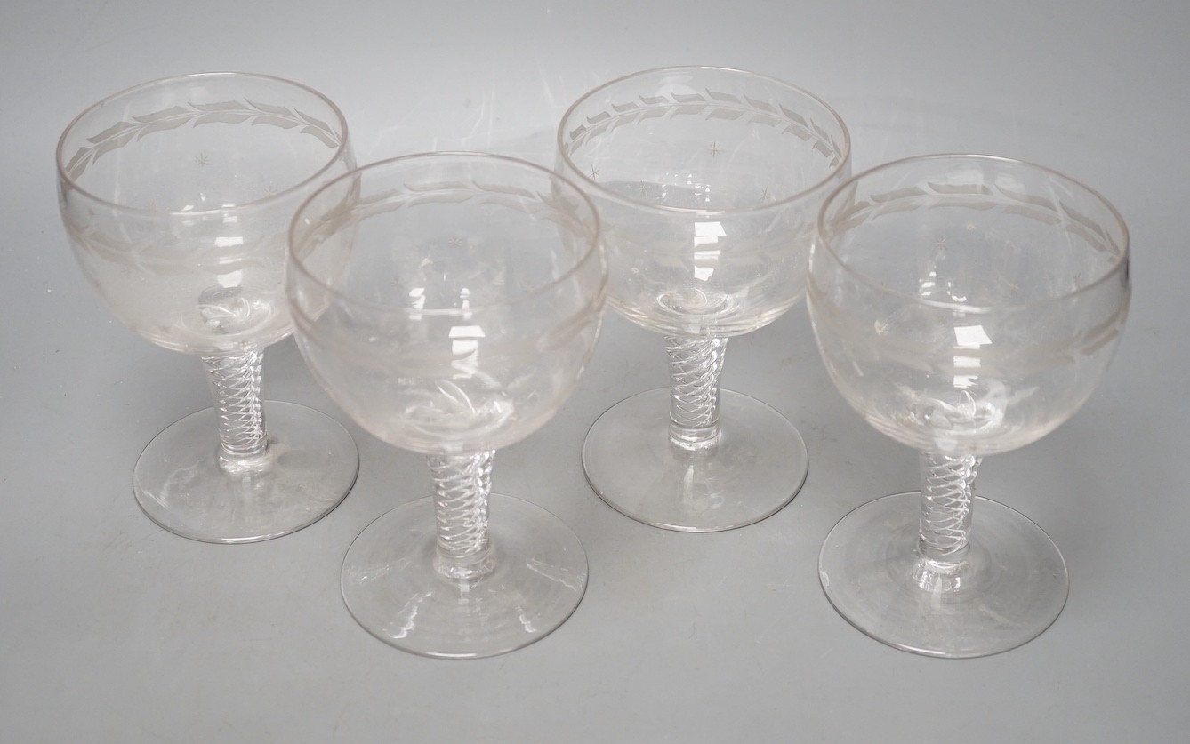 Four Edwardian air twist wine goblets - 14cm tall